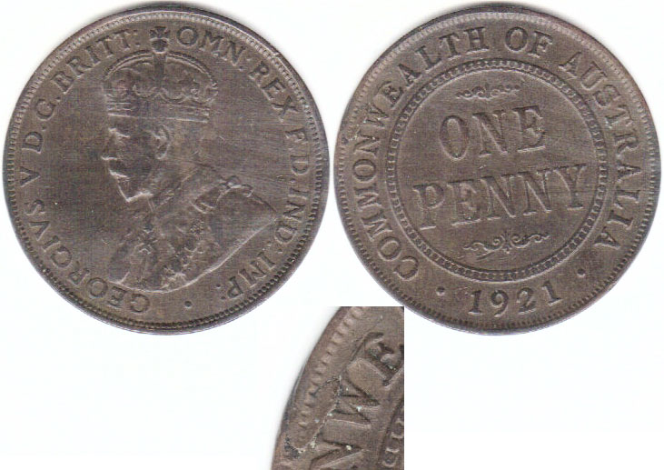 1921 Australia Penny (Metal flaw) aVF A002269